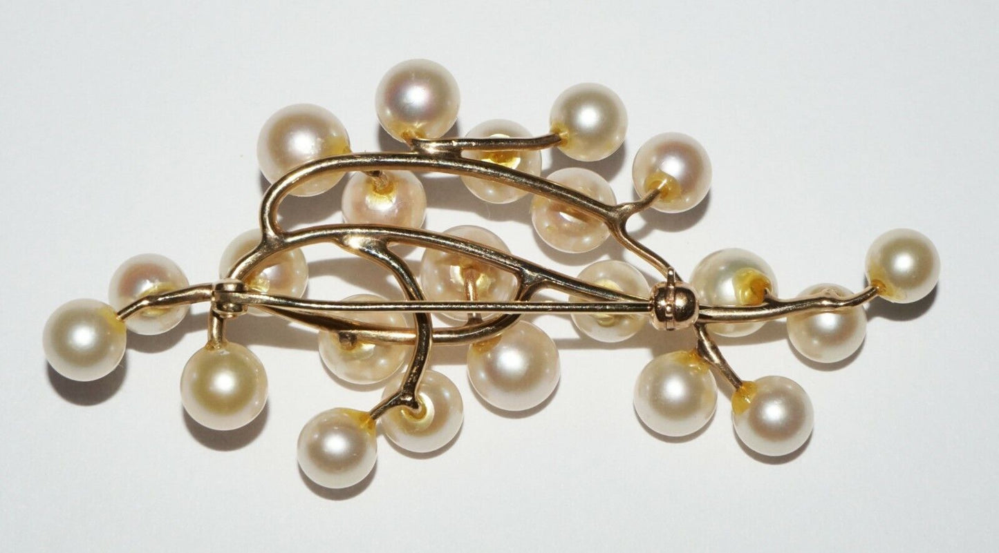 14k Yellow Gold Branch Motif Brooch set w. 24x Pearl Accents (NaD)#7