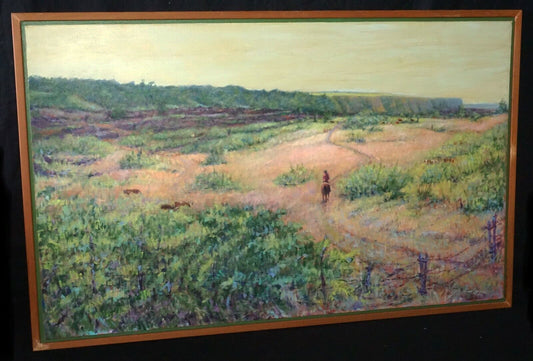 '91 Hawaii Oil Painting Lone Paniolo Ka'u Desert Trail Volcano Don Epperson (MaM