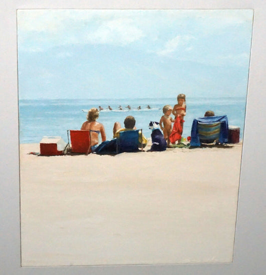 1980s Hawaii Oil Painting "Summer at Canoe Beach, Maui" by George Allan (Val)