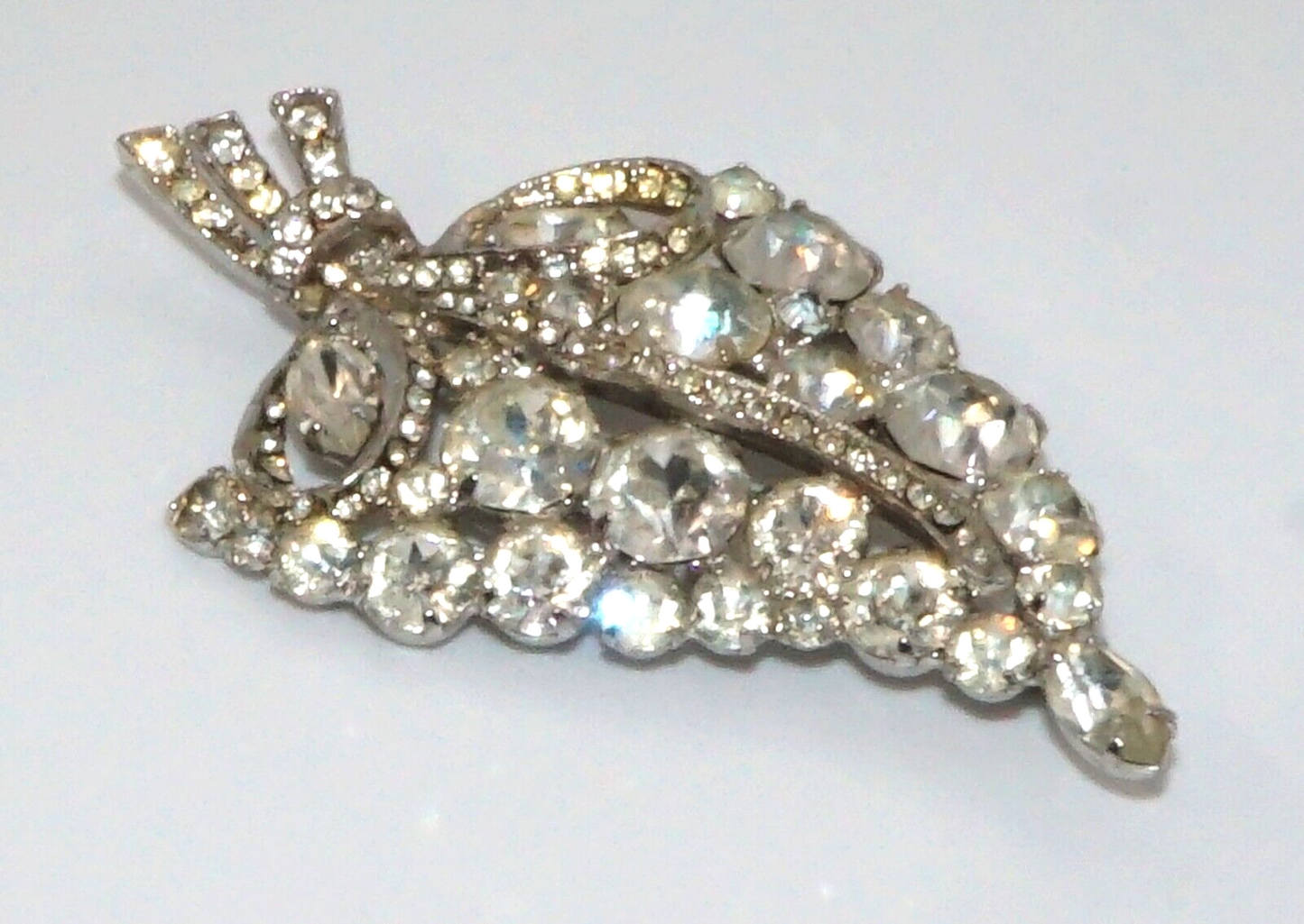 Vintage Silver Tone Rhinestone Brooch w Round & Marquise Stones (McC)