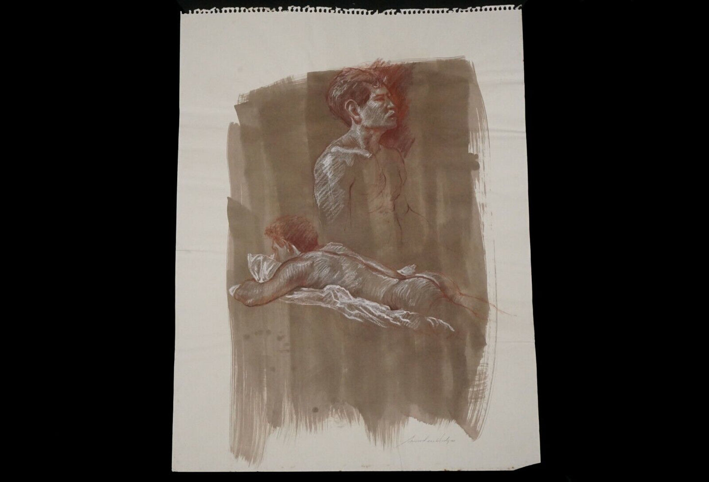 Hawaii Mixed Media WC Wash Drawing Painting Male Nude by Snowden Hodges (Sho)