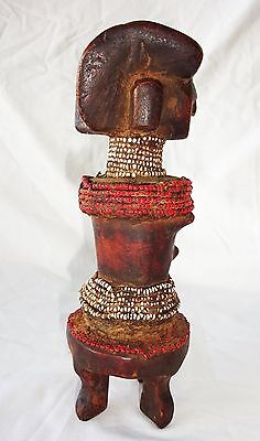 20CT African Zaire Tribal Ancestral Figure Sculpture Carving w Bead Accents(Eic)