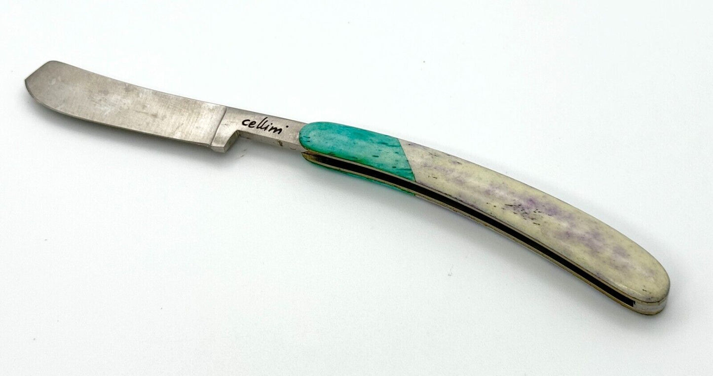 Vintage Stainless Steel Cellim Pocket Knife w Purple & Turquoise Handle (MiM)