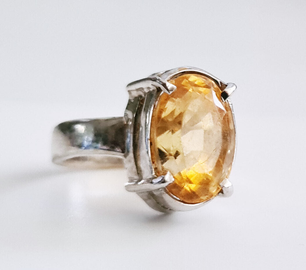 Vintage 14k White Gold Ring Sz. 6.5 w. 1x Oval Facetted Citrine 4.5ct. (FeO) #45