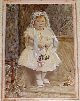 19CT American Framed Baby Girl in a Dress Photo with Hand Painted Details (Tam)