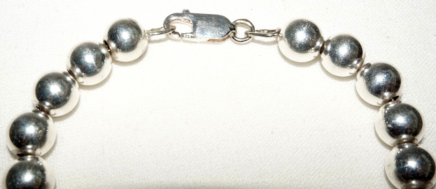 Vintage Sterling Silver Bead Bracelet w. Clasp (KoS) L8