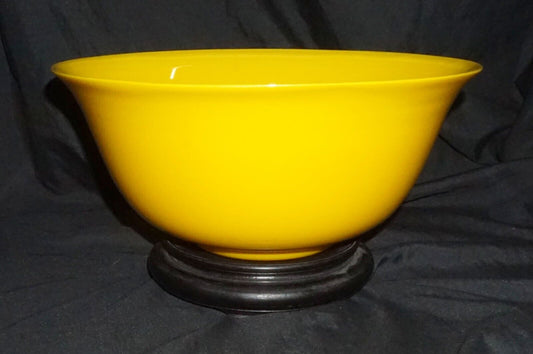 18/19C Chinese Qing Marked LG Yellow Peking Glass Bowl & Stand Qianlong (MiM)