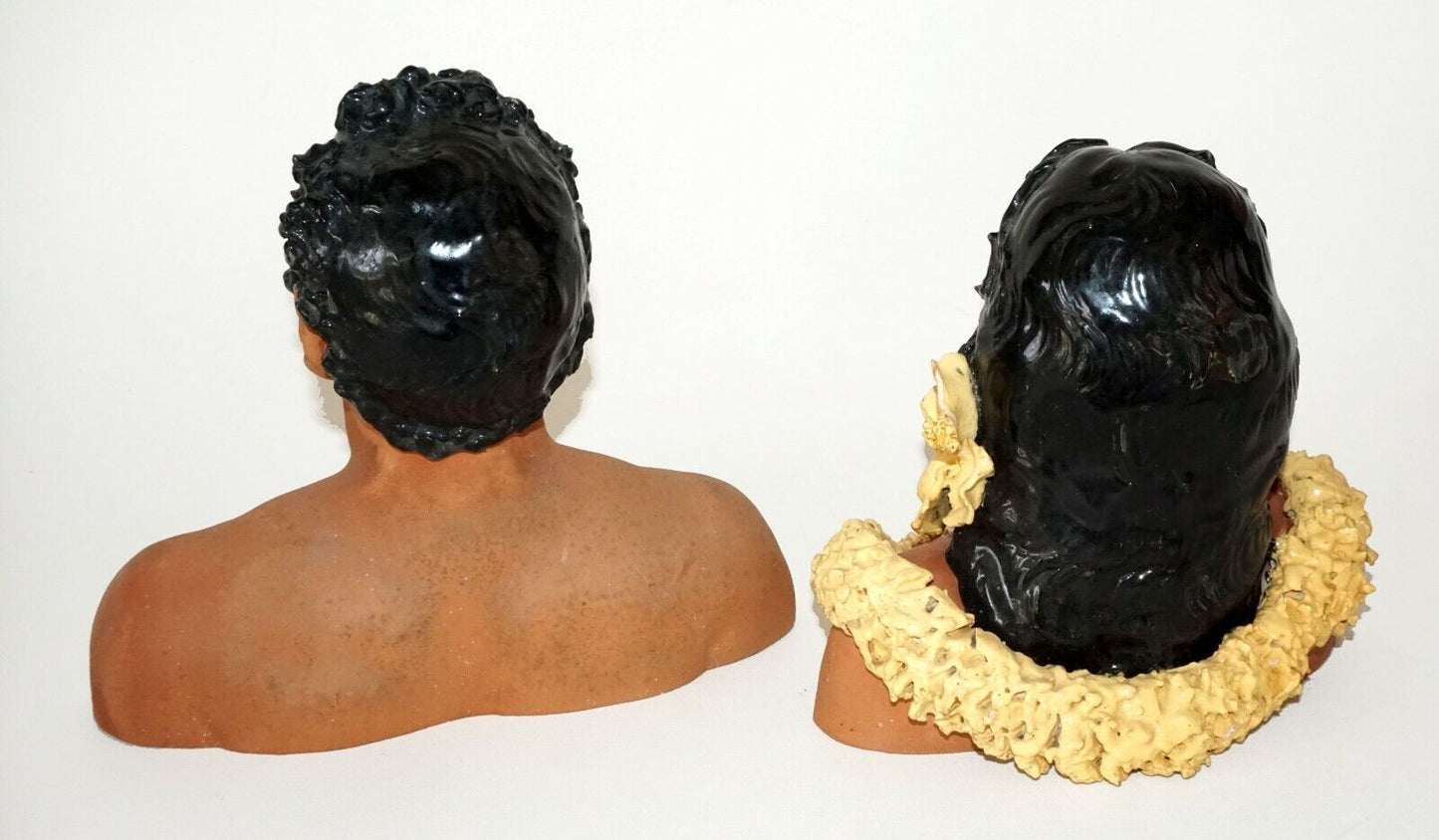 1950s Hawaii Painted Pottery Busts Kane & Wahine by Julene Honolulu Repair (BeG)