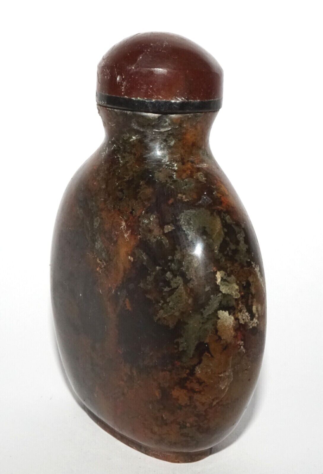 Vintage Chinese Black & Brown Marbled Agate Carved Snuff Bottle (LeS) G16