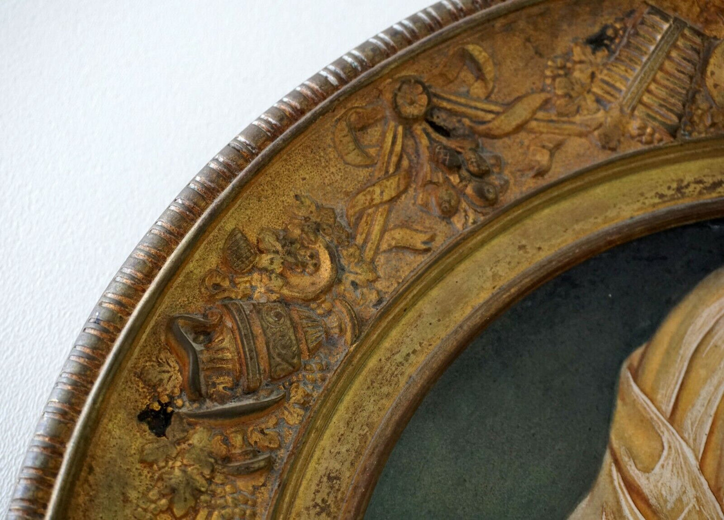 Continental Porcelain & Enamel Female Portrait Painting Gilt Bronze Frame (RiS)