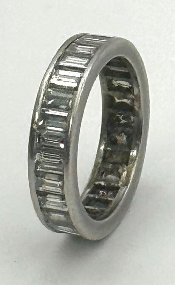 Vintage 18k White Gold Baguette-Cut Diamond 1.62 TCW Eternity Band Sz 6 (KnK)