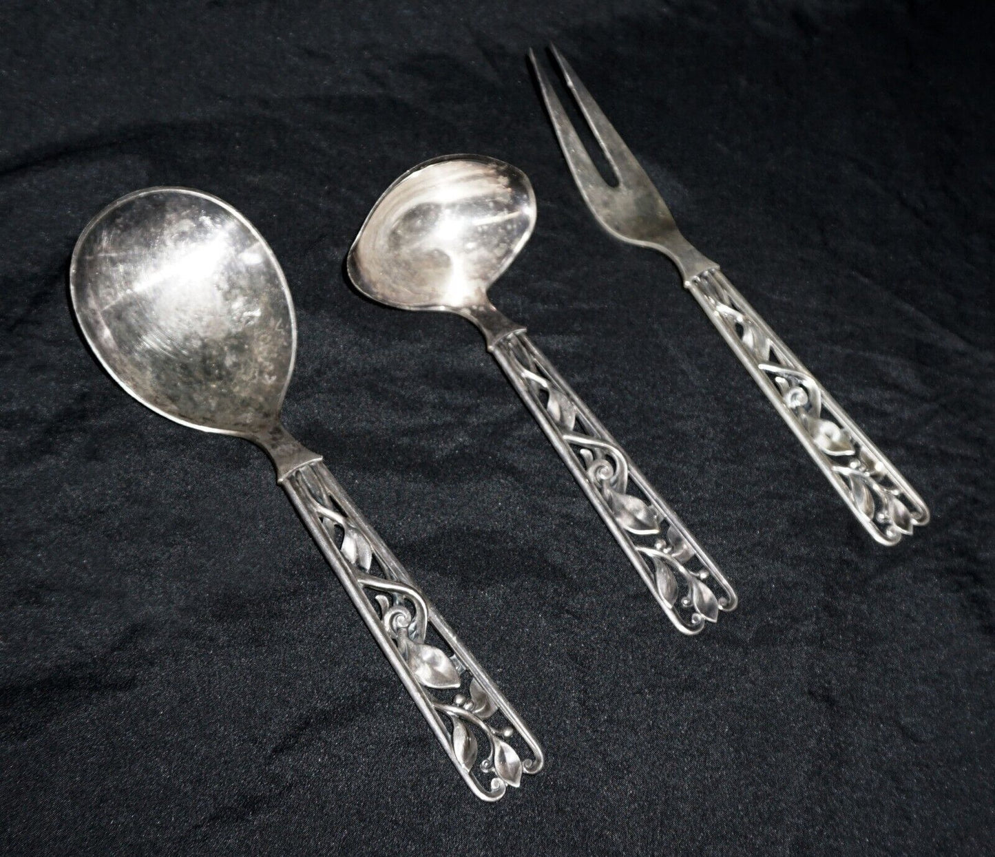 Vtg. W&S Sorensen Sterling Silver 3 Piece Serving Set Ladle, Fork & Spoon (AHB)