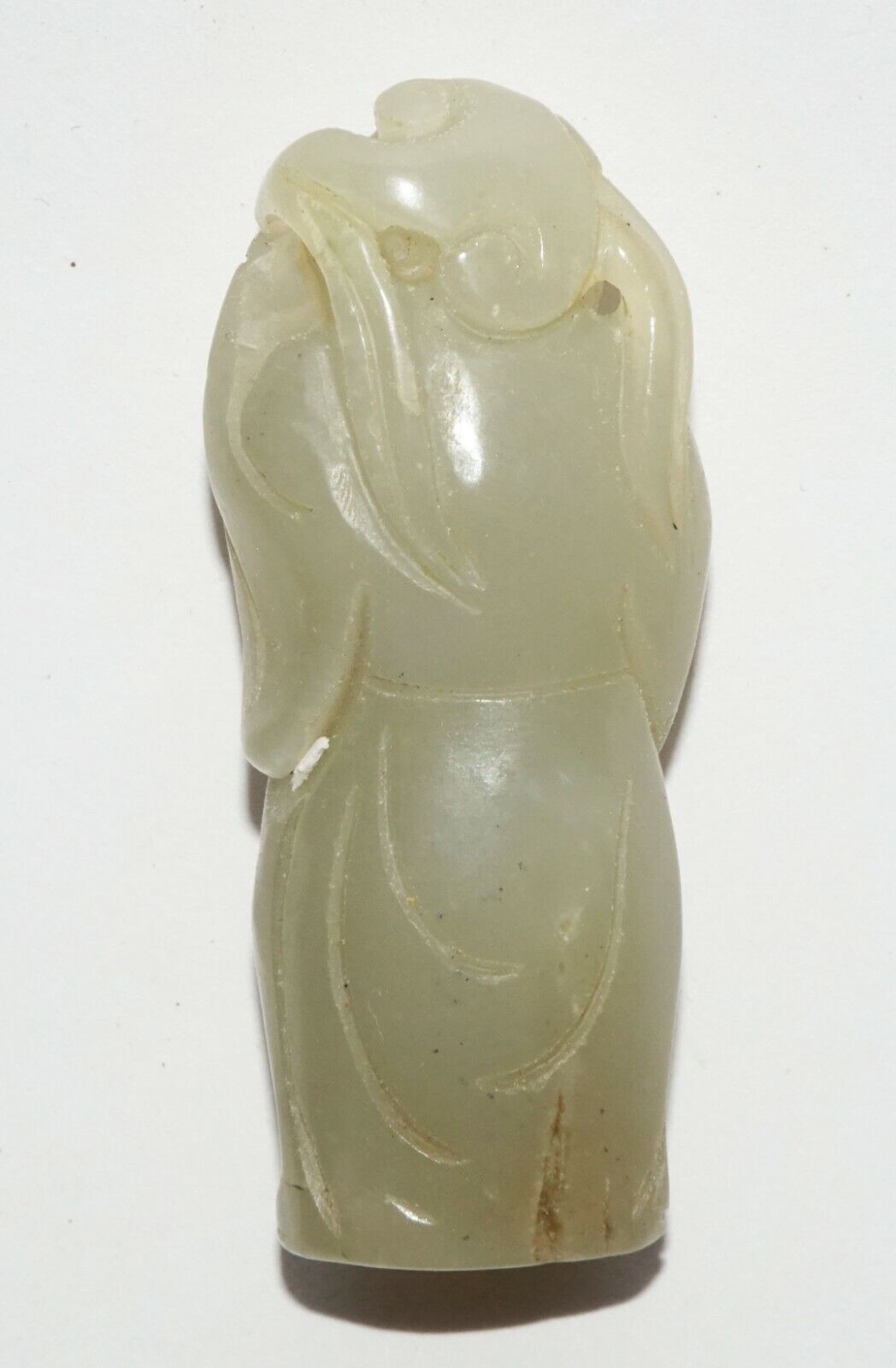 Vintage Chinese Pierced Nephrite Carved Standing Figure Holding Lingzhi (LeS) G3