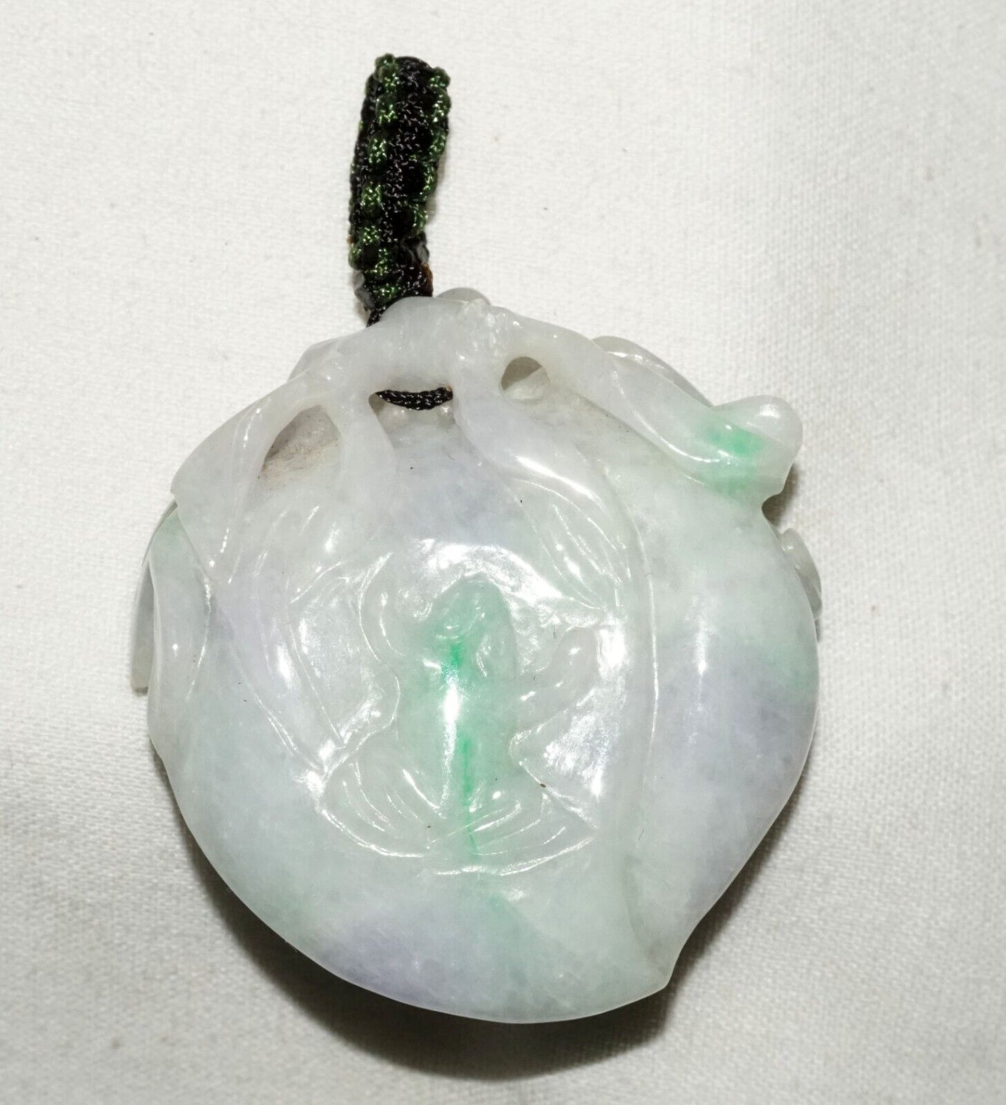 Vintage Chinese Lavender & Green Jade Peach & Toad Motif Pendant (LeS)L24