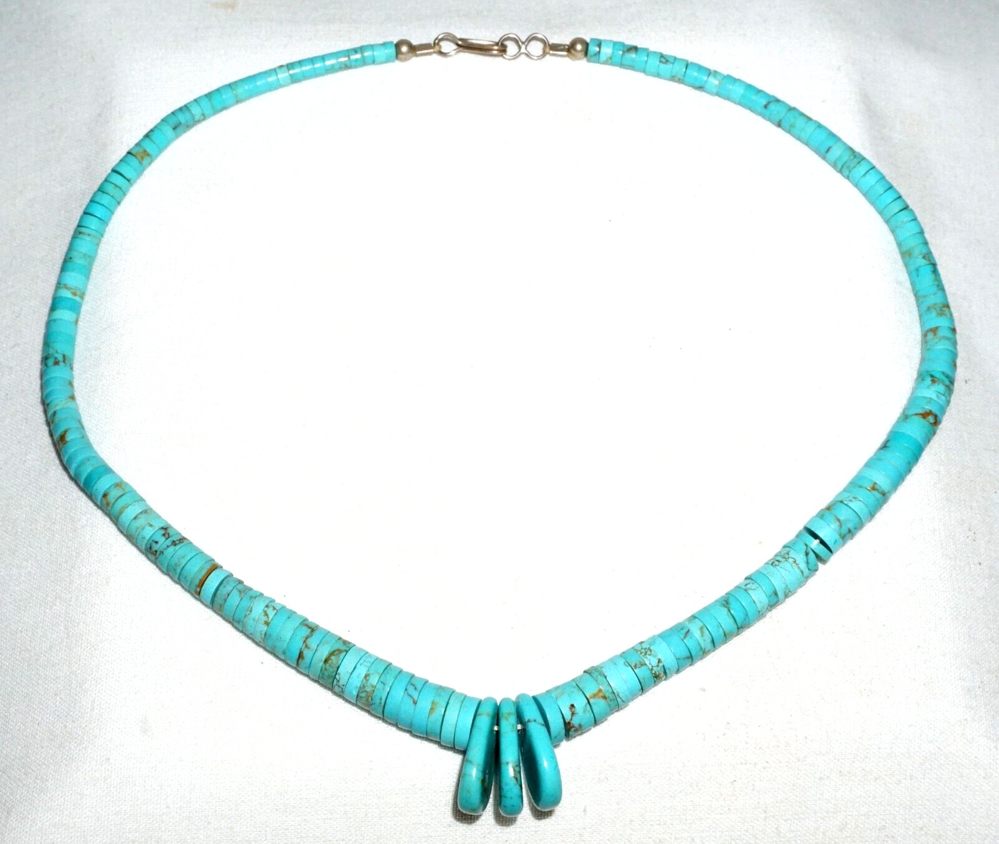 Vtg South Western Silver set Turquoise Disk Bead Necklace w. Disk Pendant (---)