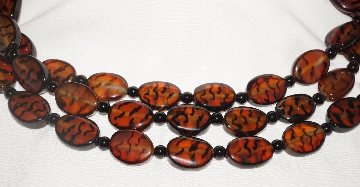 Tortoise Shell Glass Beaded Chunky Necklace (MaM)3