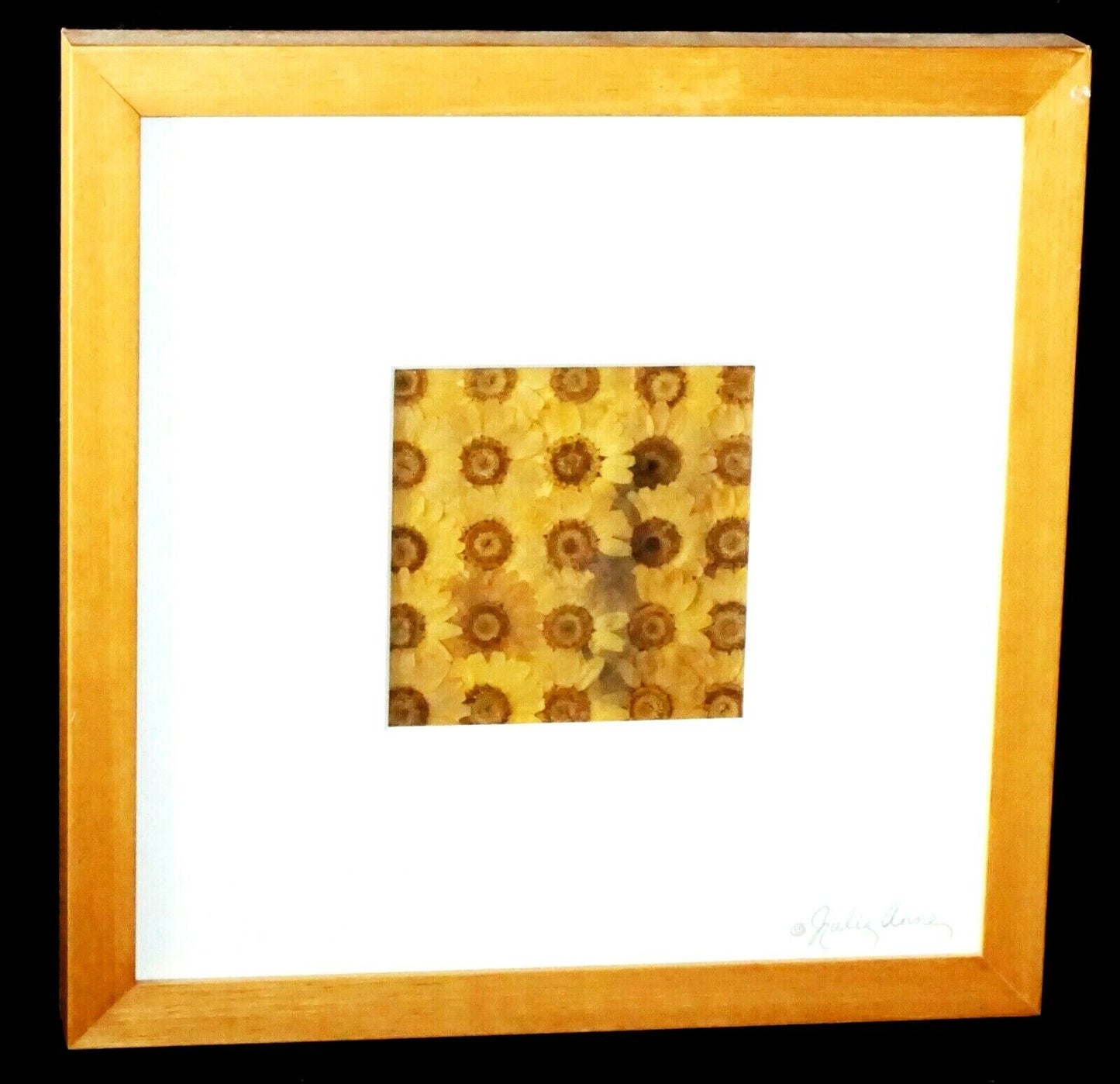 Vintage Framed Dried Pressed Yellow Flower Collage by Julie Anne (KrT)