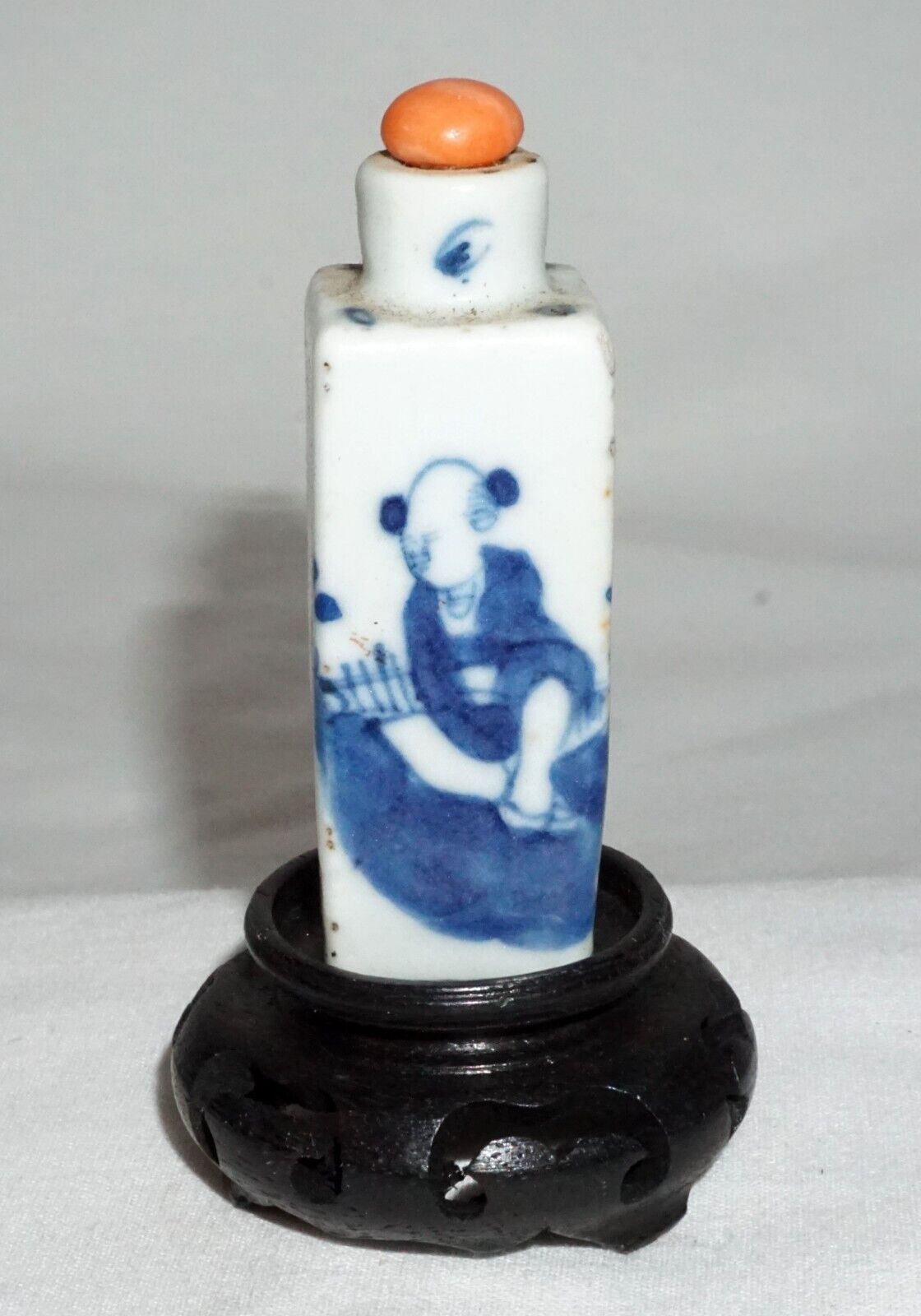 Antique Chinese B&W Porcelain Snuff Bottle w. Figure in Landscape Motif (LLA)