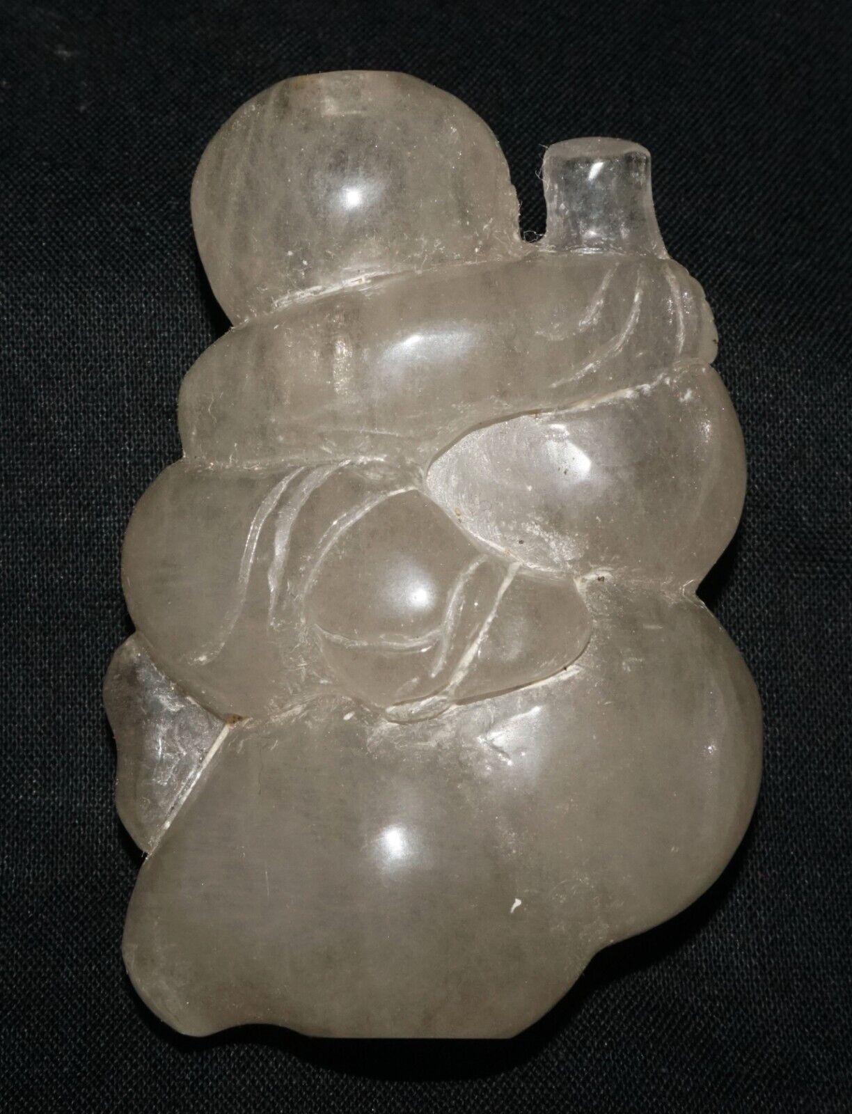 Vintage Chinese Clear Quartz Carved Boy & Double Gourd Snuff Bottle (LeS) G17