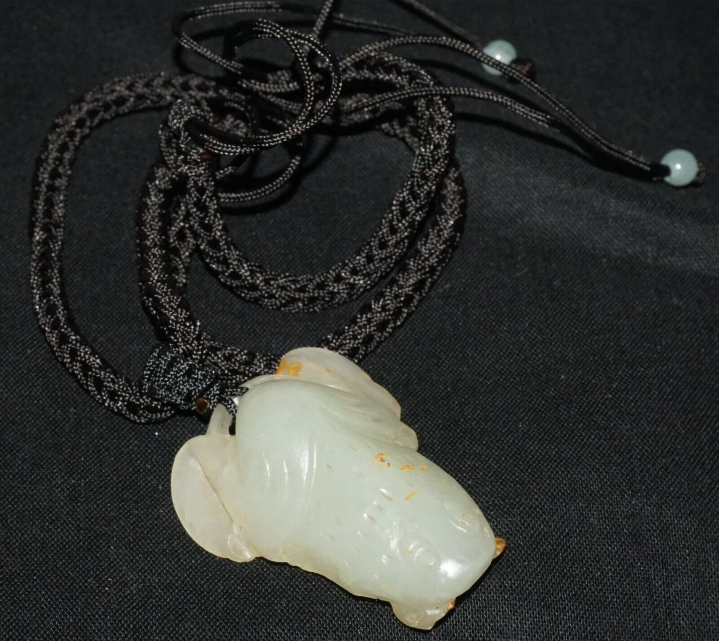 Antique Chinese Grey Green Nephrite Jade Toad Motif Carved Pendant (LeS)L23