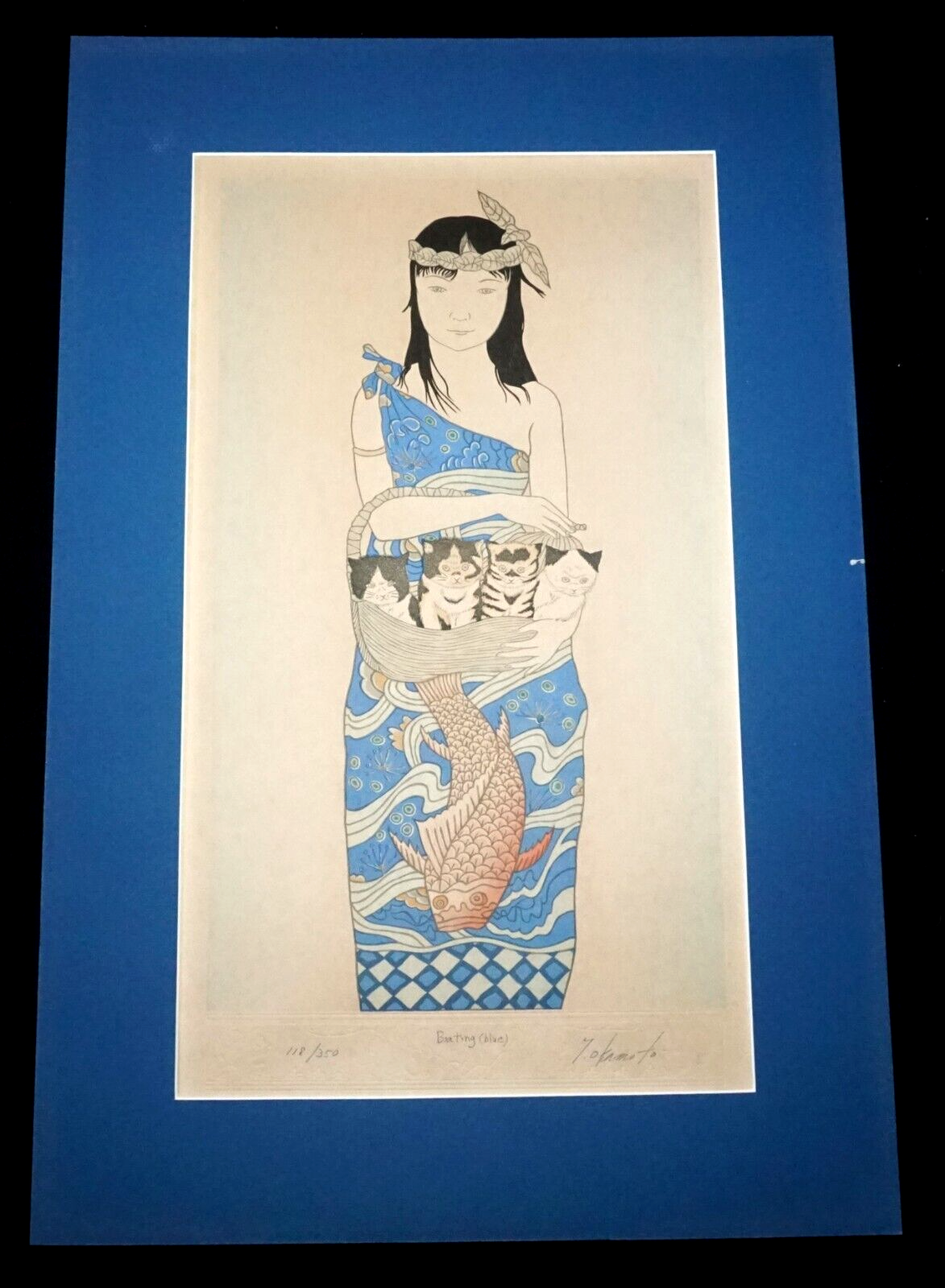 1985 Japanese Color Block print "Boating Blue" by Yoshimi Okamoto (b.1949) (FeH)