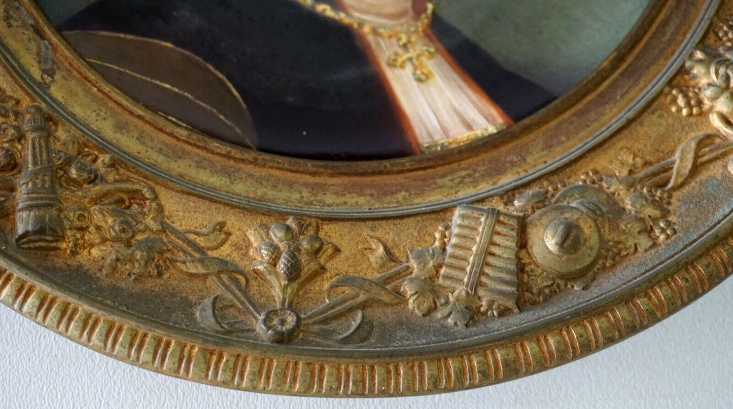 Continental Porcelain & Enamel Female Portrait Painting Gilt Bronze Frame (RiS)