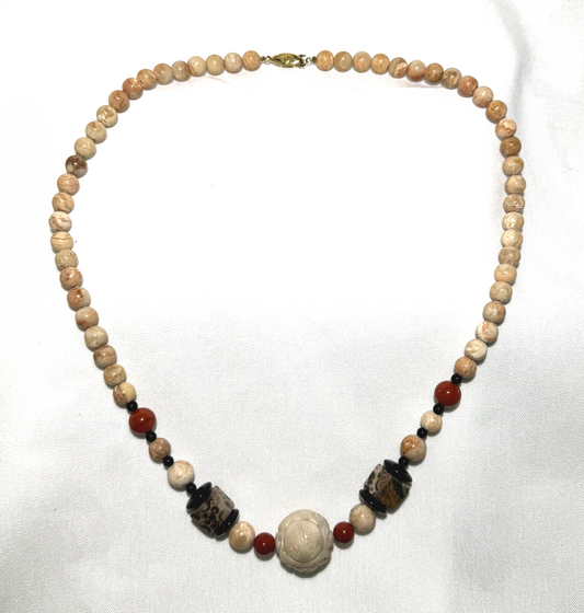 Vtg Japanese Multi-Colored Hard Stone Bead Necklace 21" Double Shou Bead (KiL)3