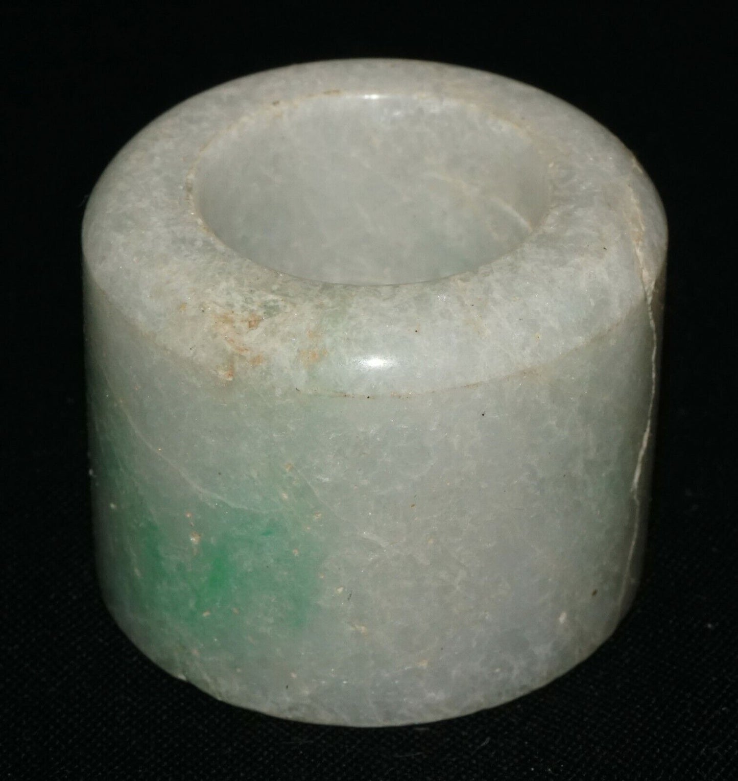 Vintage Chinese Jadeite Jade Archer Ring Sz.11 w. Green Markings (LeS)G2