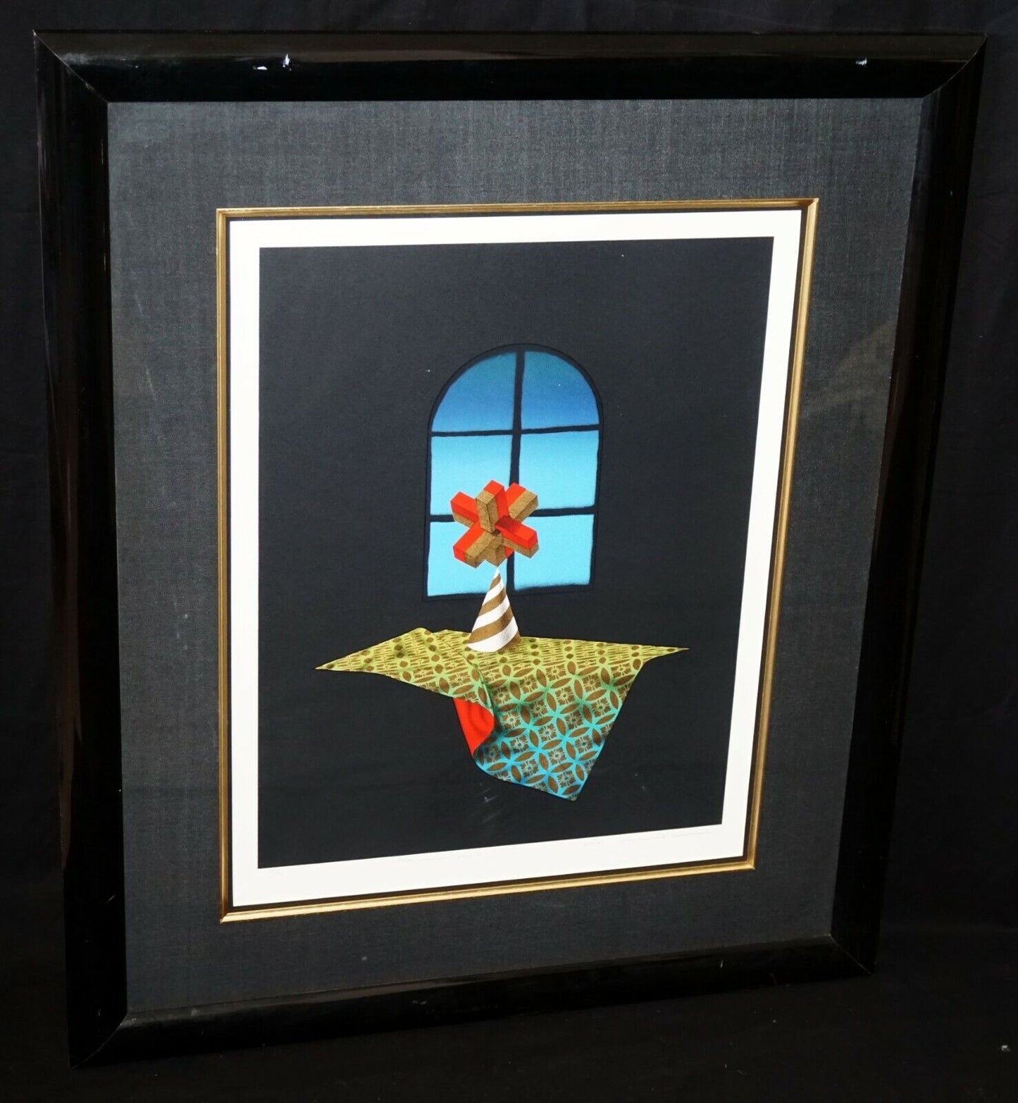 1990s Japanese Mixed Media Print 55/70 Blue Window Puzzle by Shuji Wako (FeO)