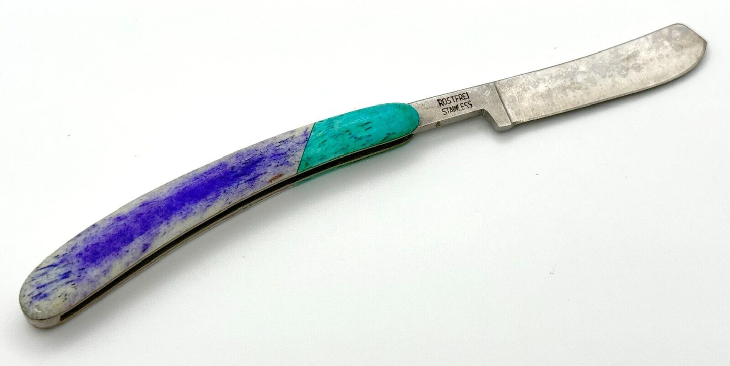 Vintage Stainless Steel Cellim Pocket Knife w Purple & Turquoise Handle (MiM)