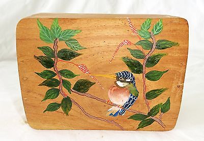 1980s Haitian Wooden Covered Box w. Painted Bird Motif (Stea)