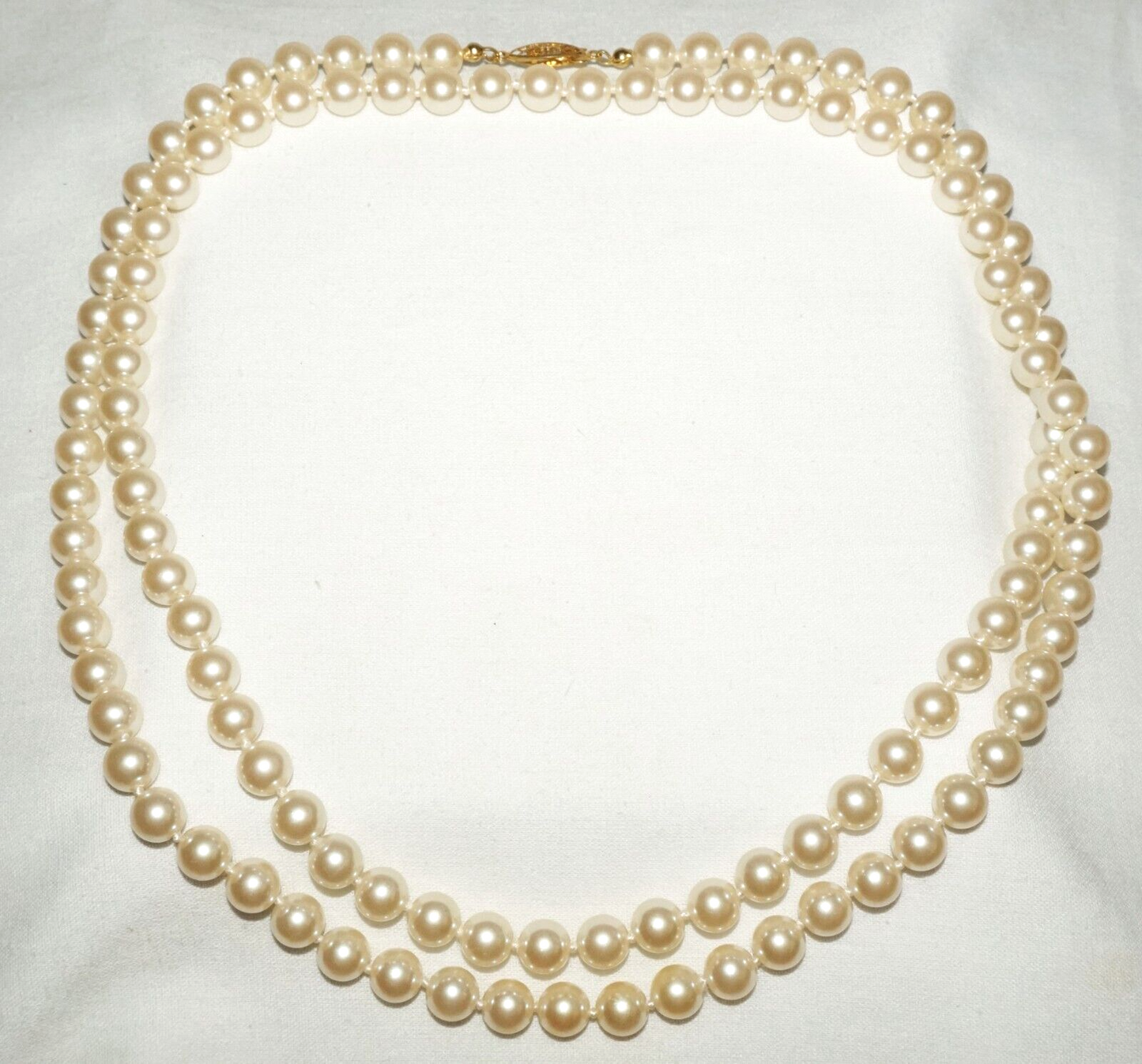 Vintage Costume Faux Pearl Necklace 40" w. Gold Platted Clasp (FeD)#3