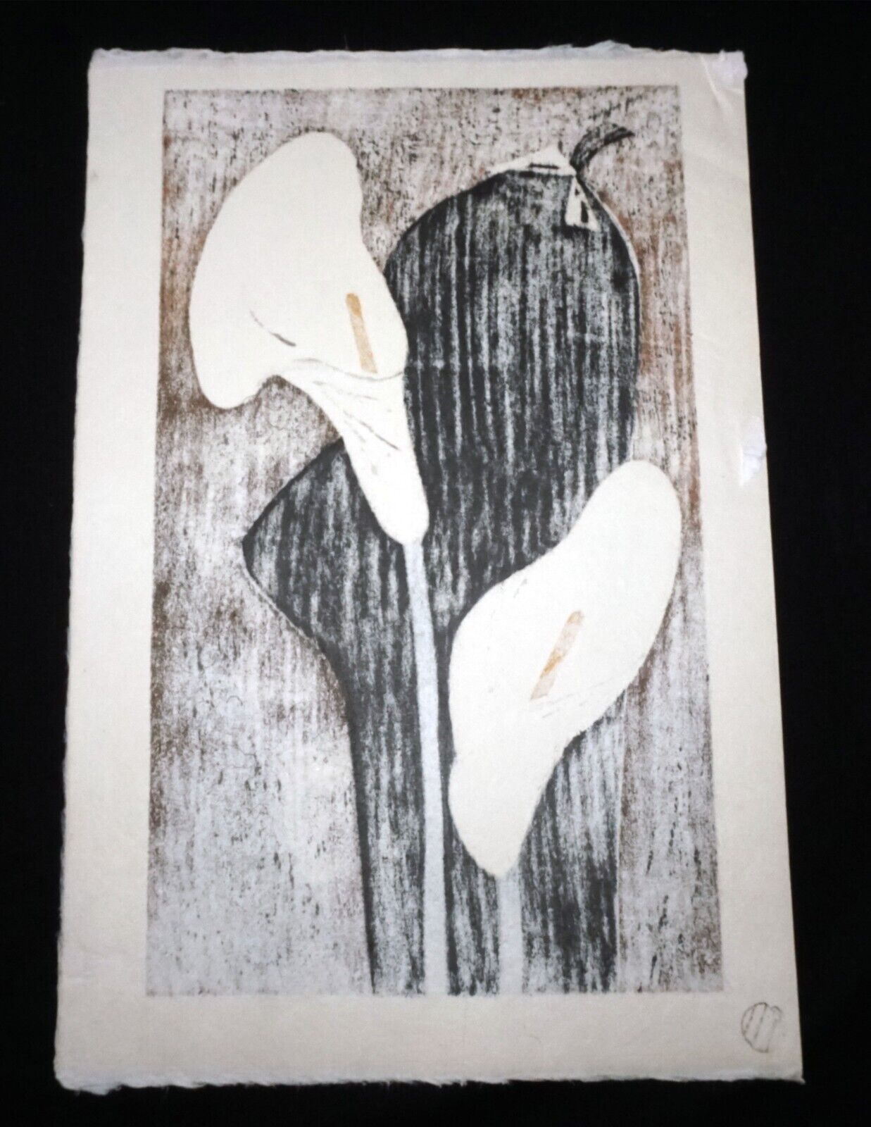 1950s Japanese Woodblock Print Girl & Anthuriums Kawano Kaoru (1916-1965)(KiL)4