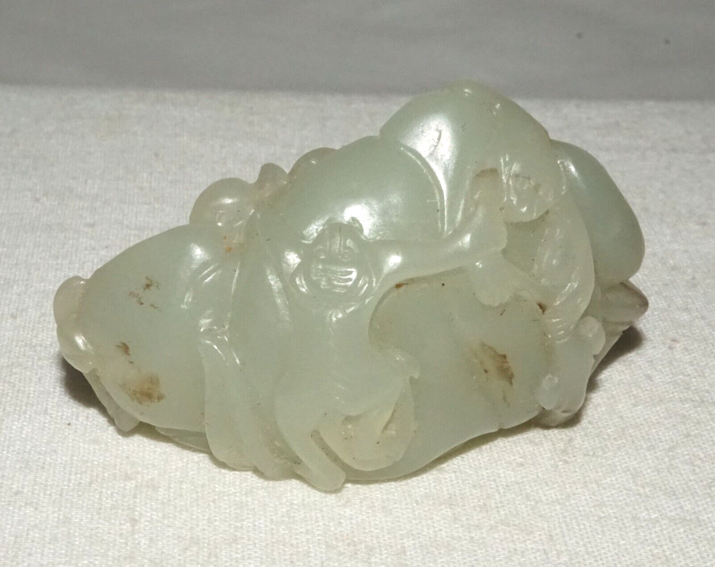 Antique Chinese Finely Carved Nephrite Jade Double Monkey & Peach Motif (InS)L5