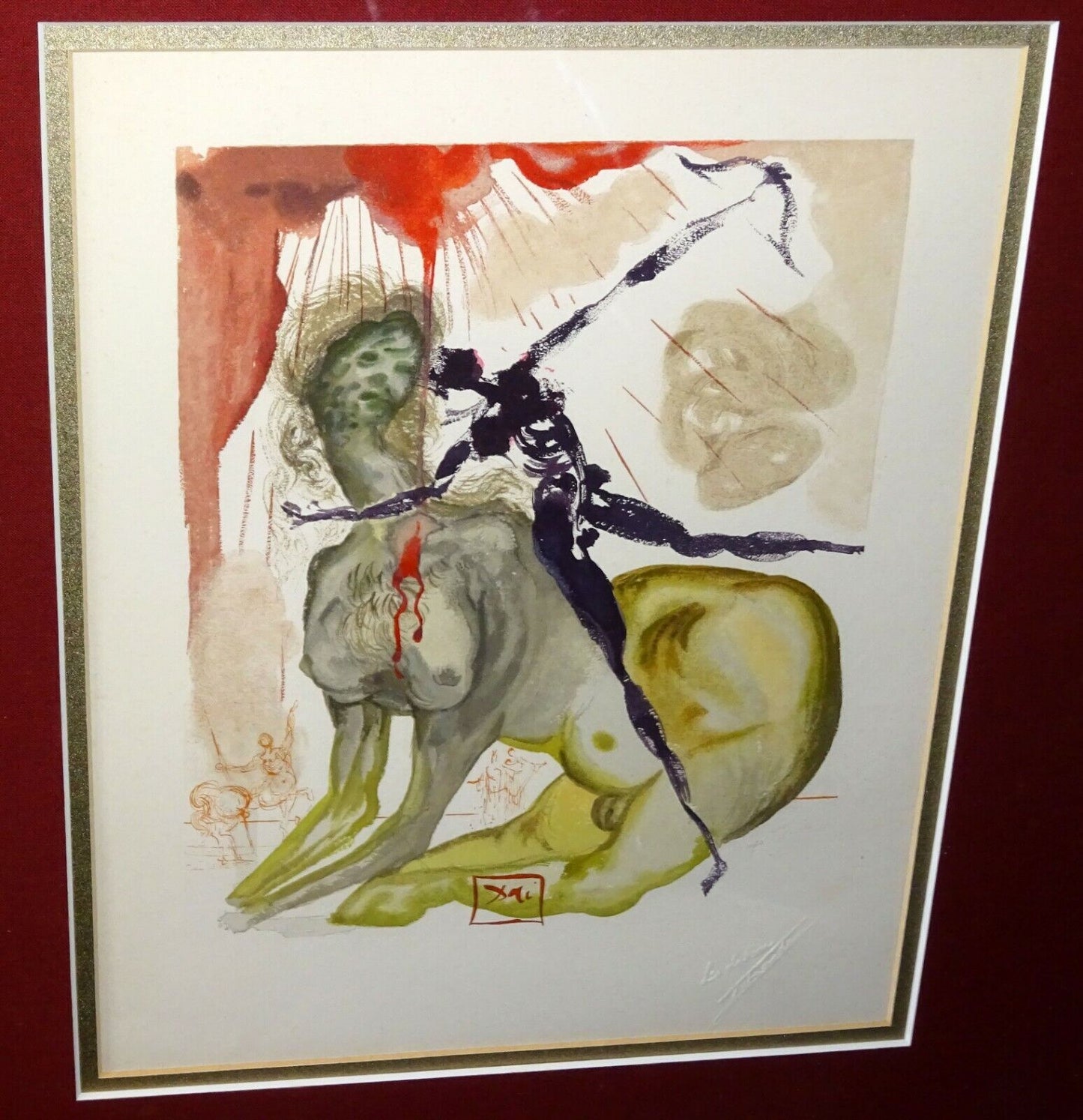 Vintage Spanish Framed Print Dante's Inferno The Minotaur by Salvador Dali (CuM)