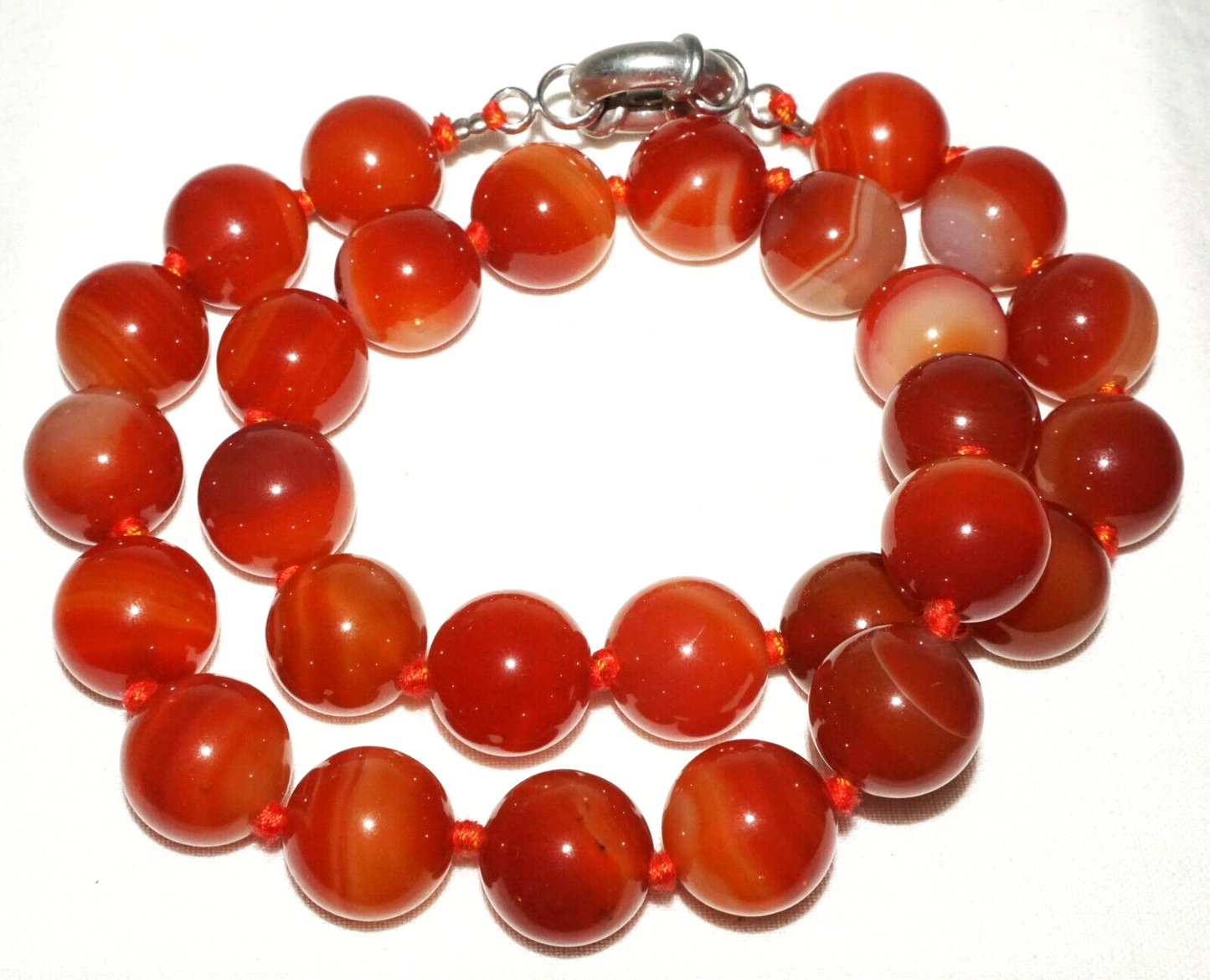 Vintage Chinese Semi Translucent Red Agate Bead Necklace 21" (InS)#L2