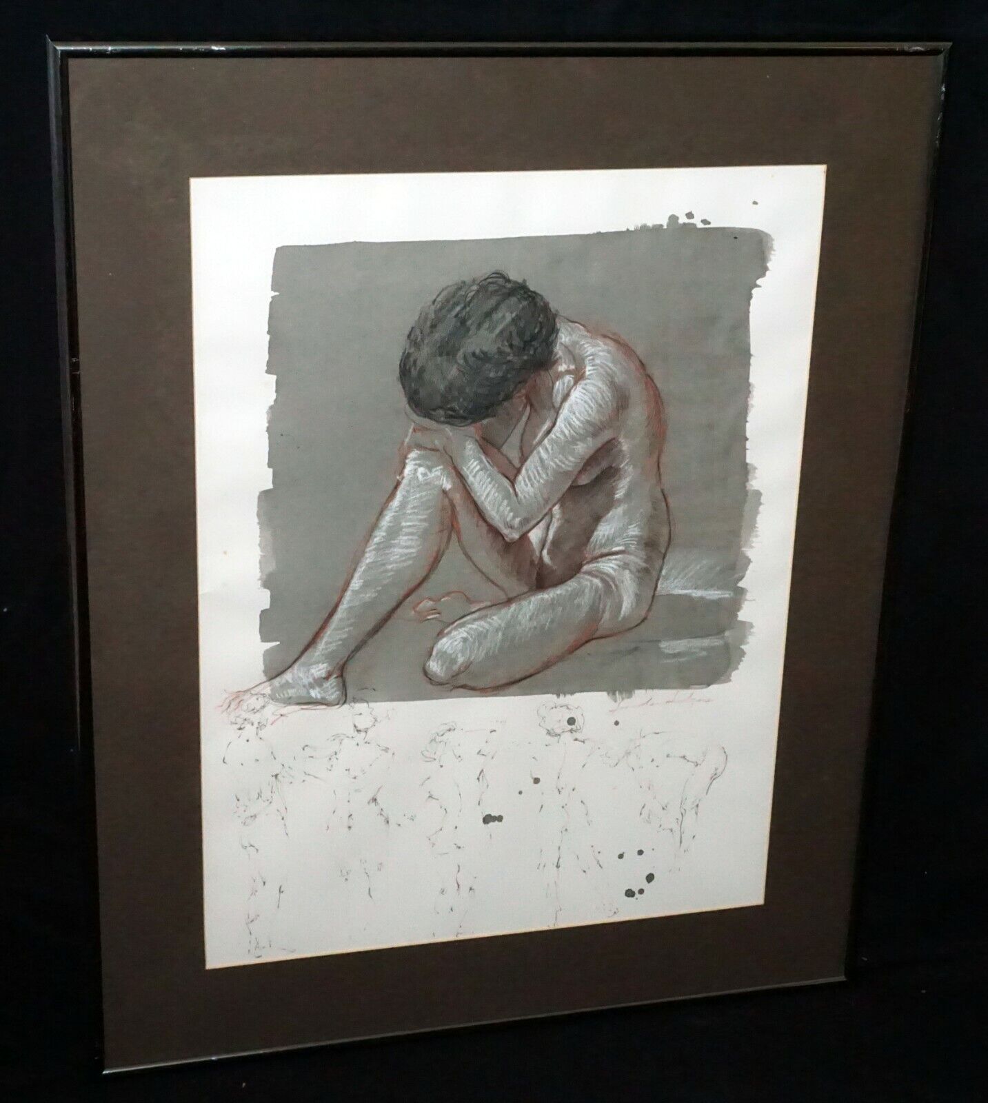 Hawaii Framed Pastel Wash Drawing Painting Female Nude by Snowden Hodges (Sho)