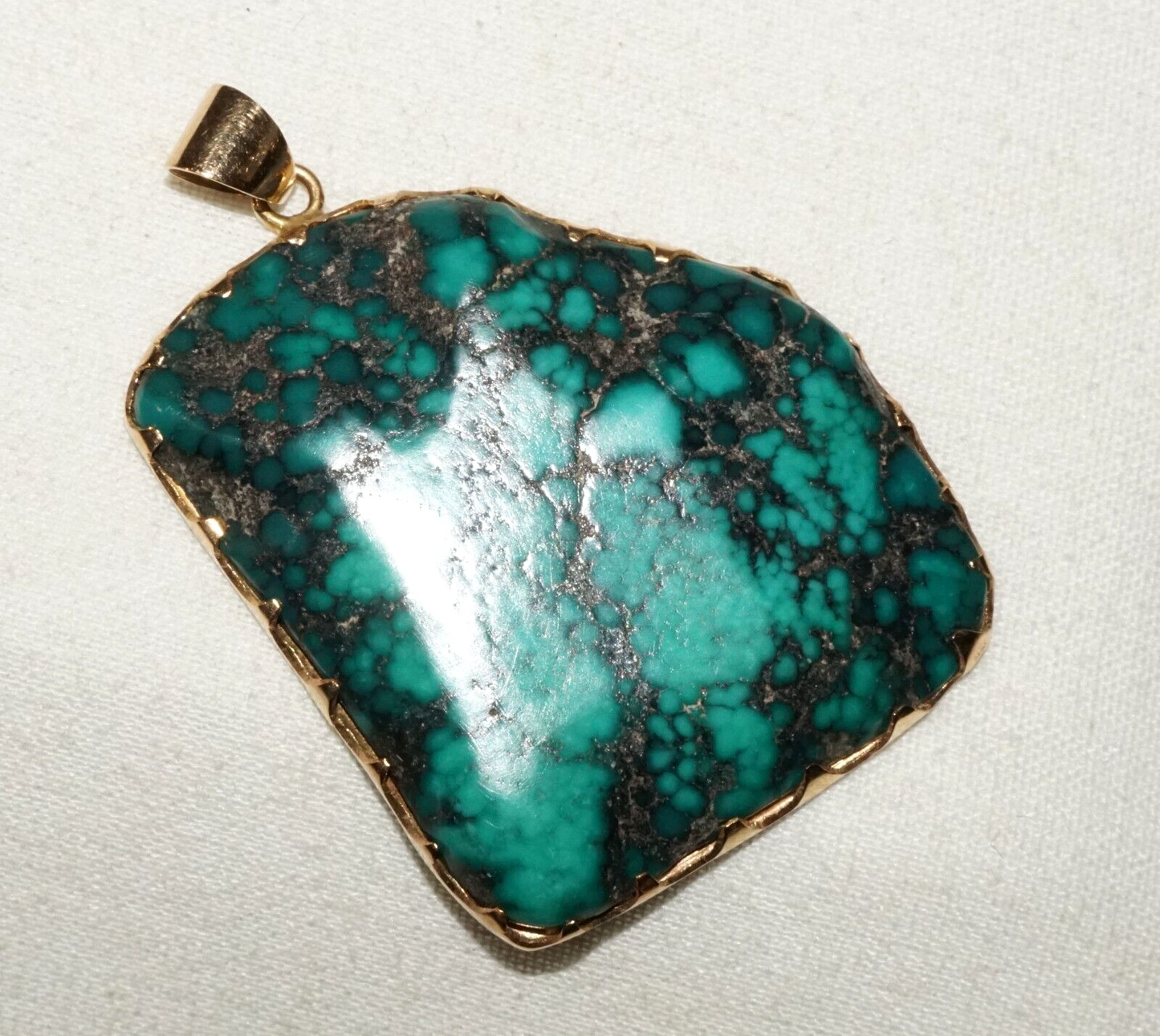 Vintage 14k Yellow Gold set Attractive Natural Turquoise Matrix Pendant (GoB) #2