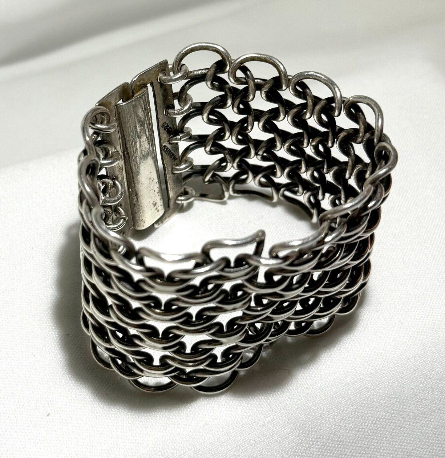 Mexican Sterling Chain Maille Bracelet 7.5" x 1.75" (LoC)2