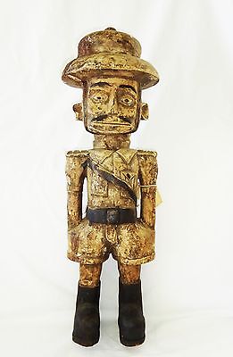 19CT African Zaire Luba Tribe Carving Colonial Officer Sculpture 23.5" (Eic)