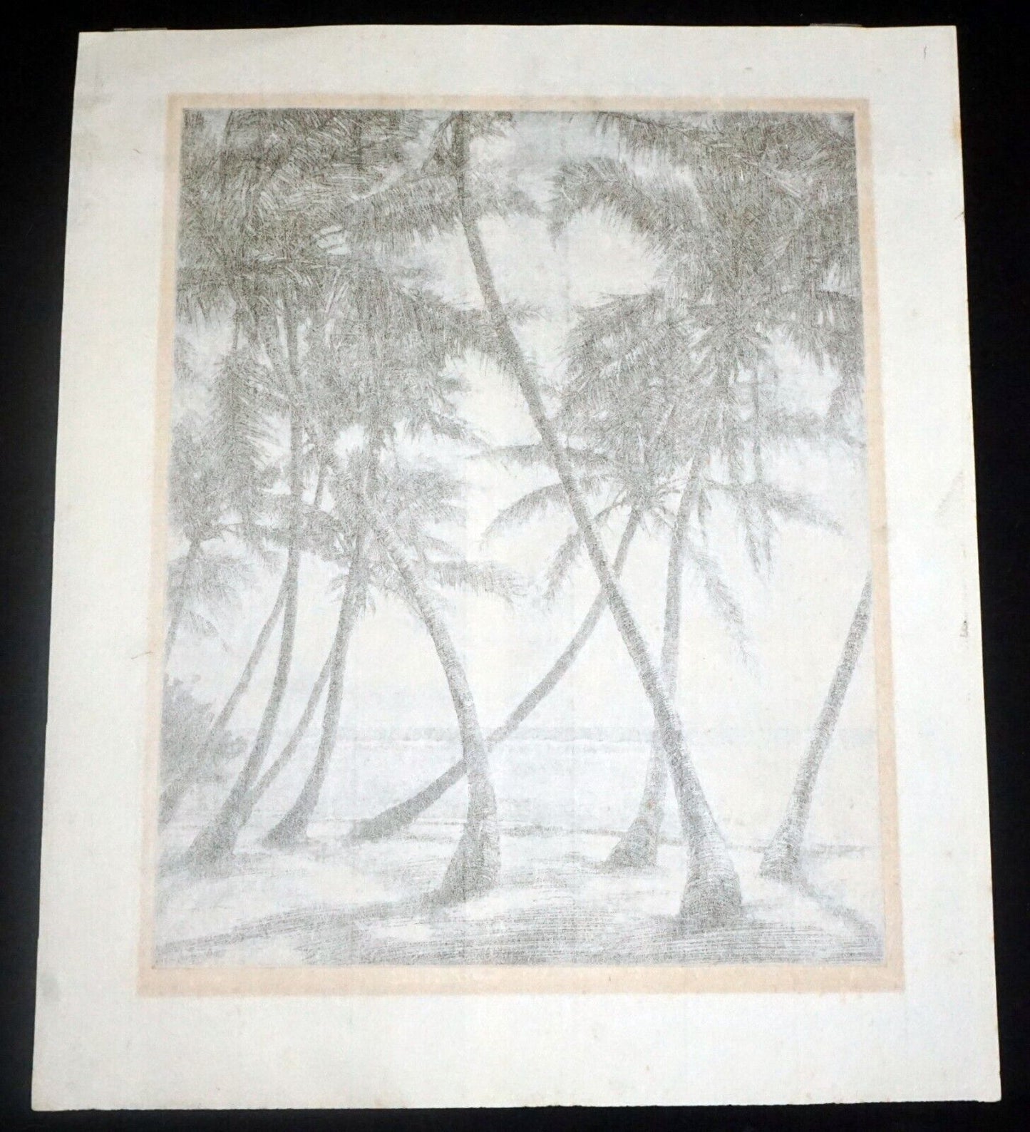 1930s Hawaii Aquatint Print Moonlit Waikiki Palms by Huc M. Luquiens (LLA)