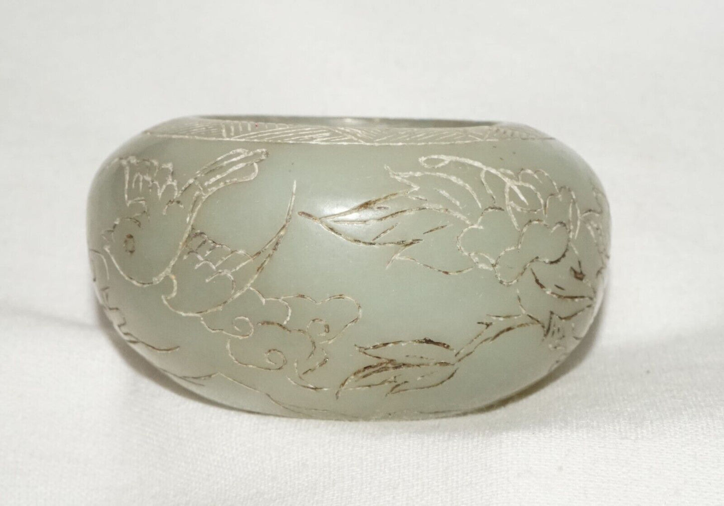 Vintage Chinese Jade Brush Coupe w. Birds & Poem Stylized Clouds & Mark (LeS)L20