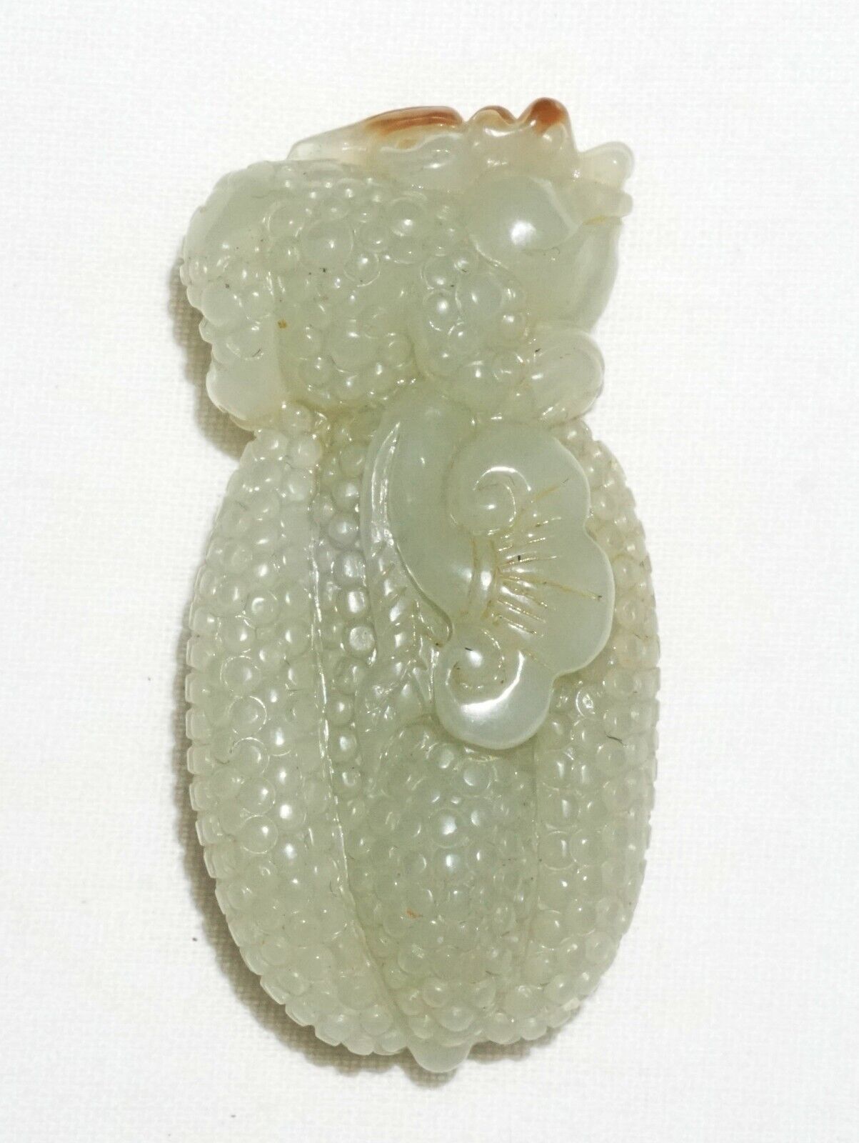 Vintage Chinese Grey Green Nephrite Jade Hand Piece Melon Jin Chan Lingzhi (---)