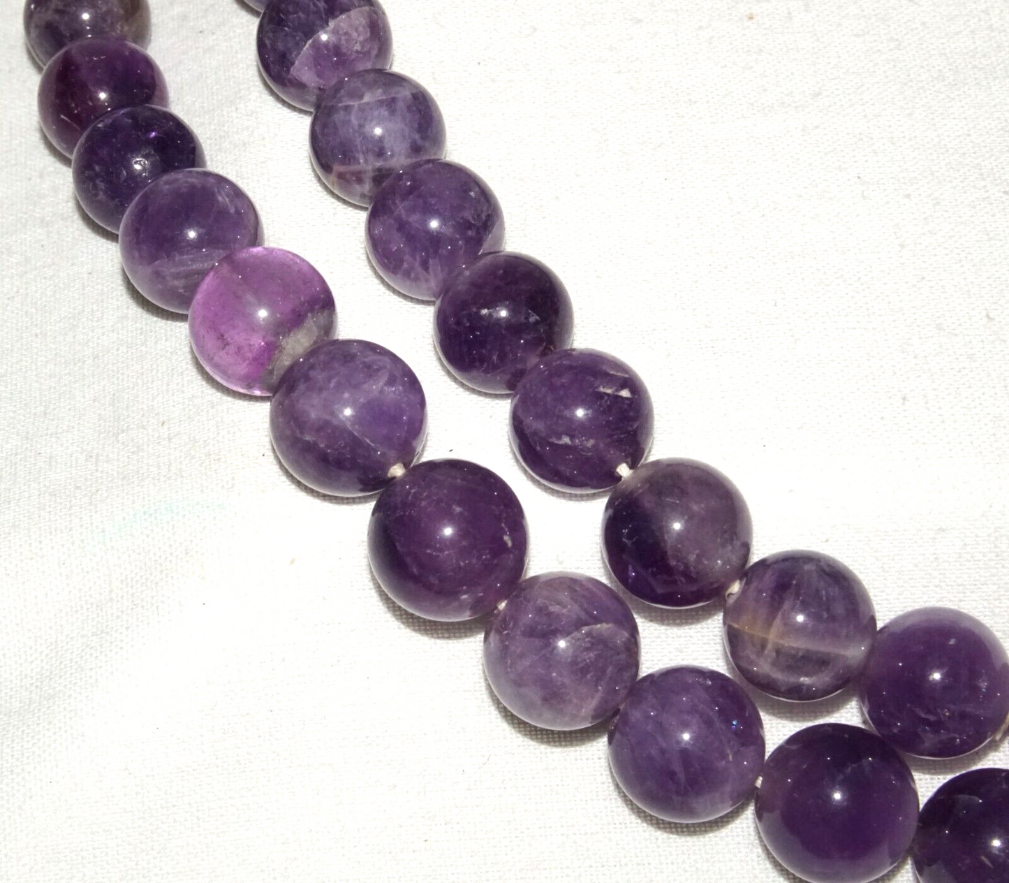 Vintage Chinese Purple Fluorite Carved Bead Necklace 32" w Silver Clasp (InS)#L2