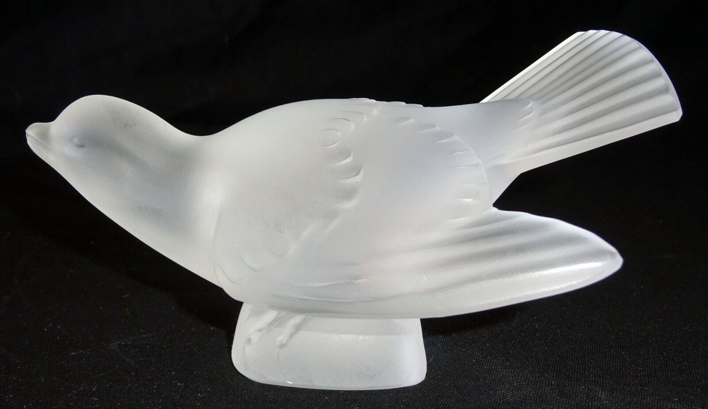 Vintage French Frosted Crystal Sparrow Bird Wings Sculpture by Lalique (MeG)