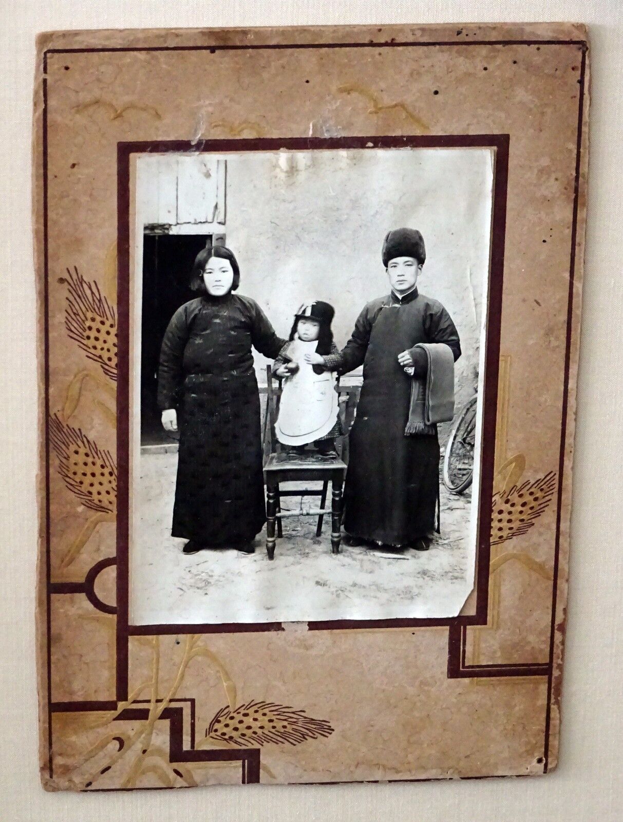 1900 Chinese Framed B&W Photo "Family in Winter Clothing" by unmarked (Mil)