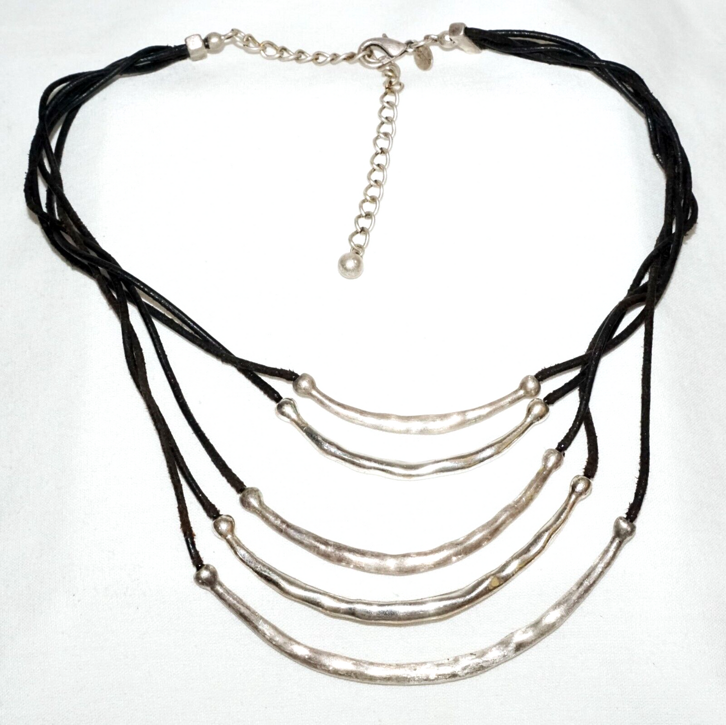 Vintage 5x Strand Leather Strap Necklace Silver Pendants & Clasp Chicos (KoS) L9