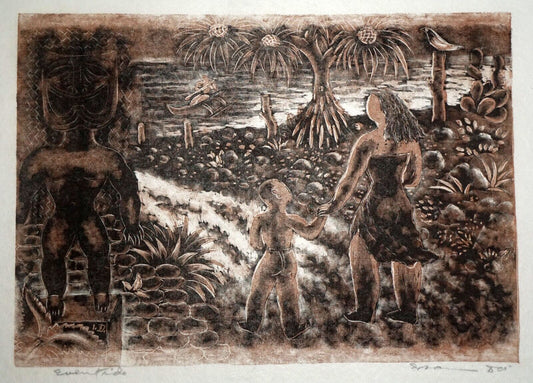 1940s Hawaii Color Linocut Print Eventide by Isami Doi (1903-1965) (LLA)