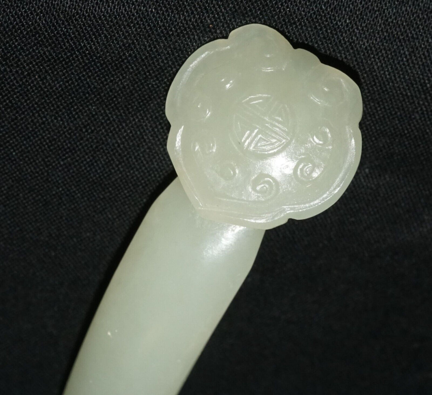 Antique Chinese Nephrite Jade Carved Ruyi Scepter Motif Hair Ornament (Les)L21