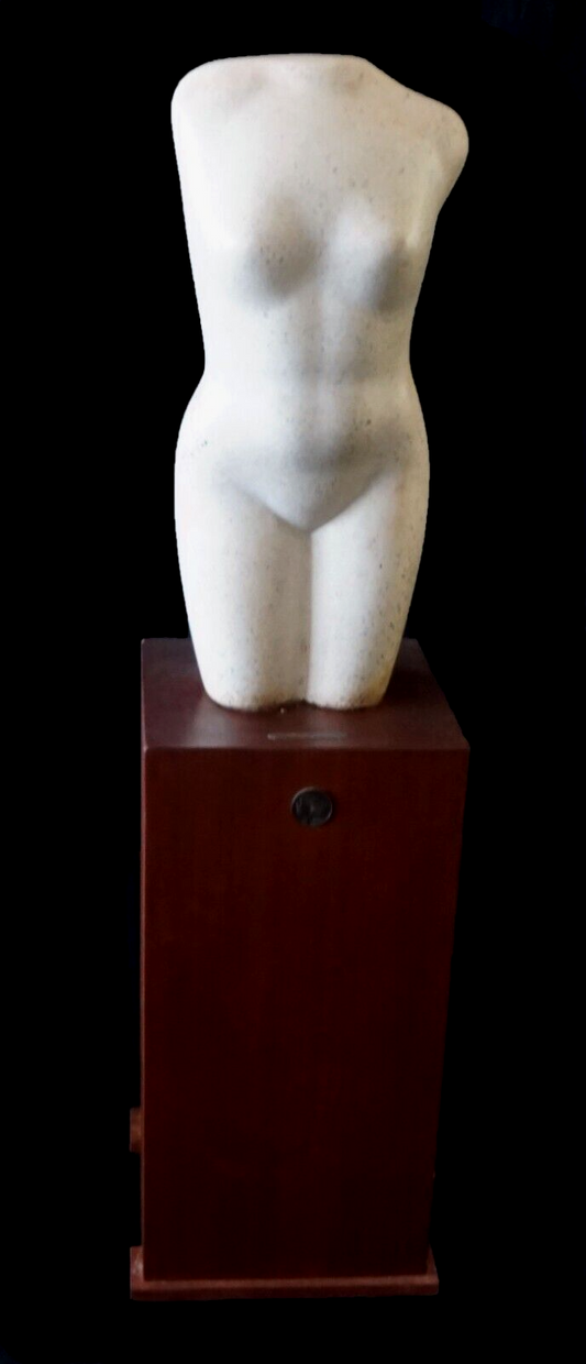 1930s Italy/CA White Stone Sculpture Torso by Beniamino B. Bufano on Stand (OkJ)